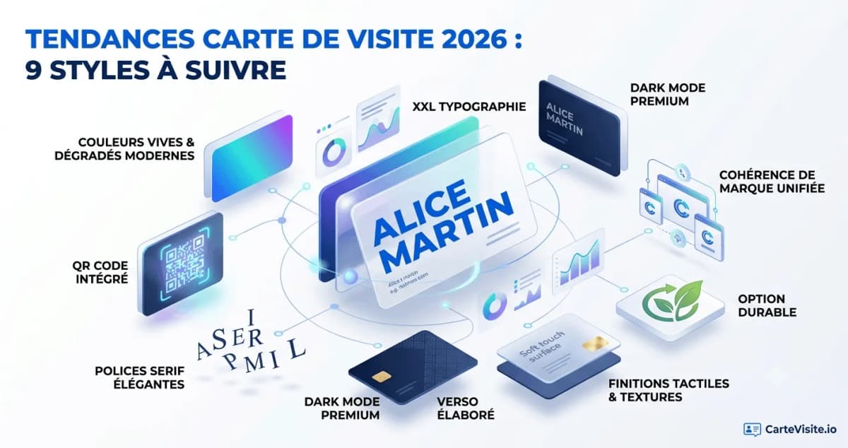 Illustration de l'article : Tendances carte de visite 2026 : 9 styles à suivre